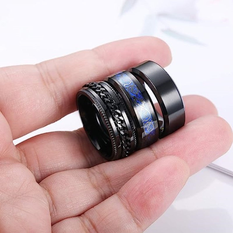 Titanium Steel Ring Three Piece Set Fidget Spinner Jewelry