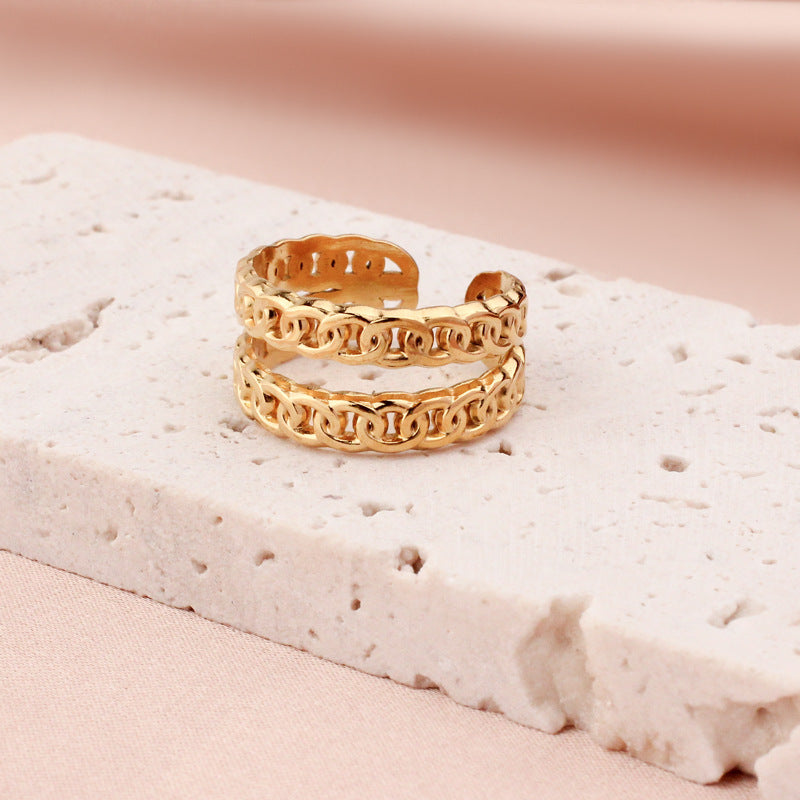 Titanium Steel Adjustable Openwork Ring Vintage Palace Style Geometric Ring For Women Fashion Jewelry Style Edition