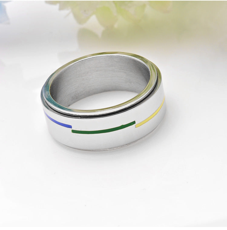 Silver Rotatable Rainbow Flag Ring Stainless Steel Fashion Jewelry Unisex Gift Accessory Versatile Style Jewel