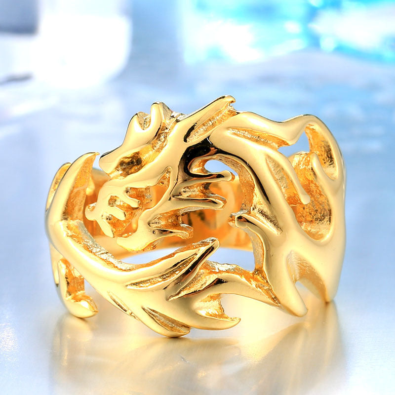 Trendy Dragon Shaped Open Ring Stainless Steel Titanium For Men Ornament Jewelry Black Gold Color Jewelry Gift