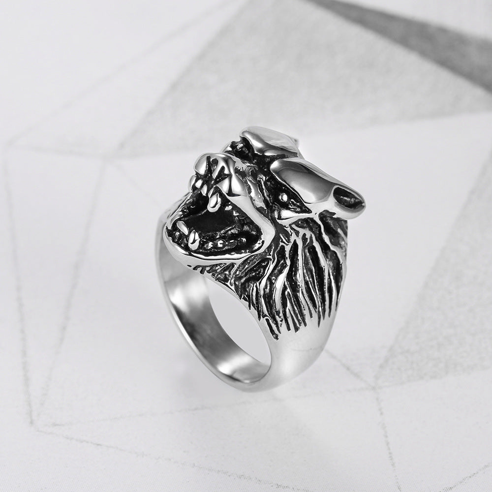 Animal Zodiac Wolf Head Ring Titanium Steel Electroplated Statement Ring Biker Ring Men's Ring Fashion Jewelry Gift for Him Animal Theme Ring