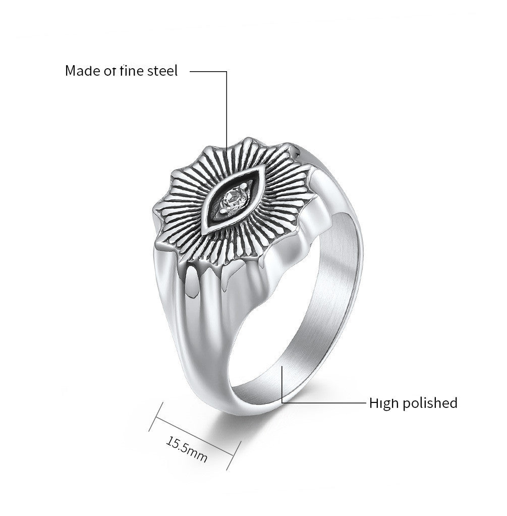 Vintage Style Stainless Steel Eyes Ring For Men Geometric Design Fashion Accessory Casual Wearable Jewelry Gift