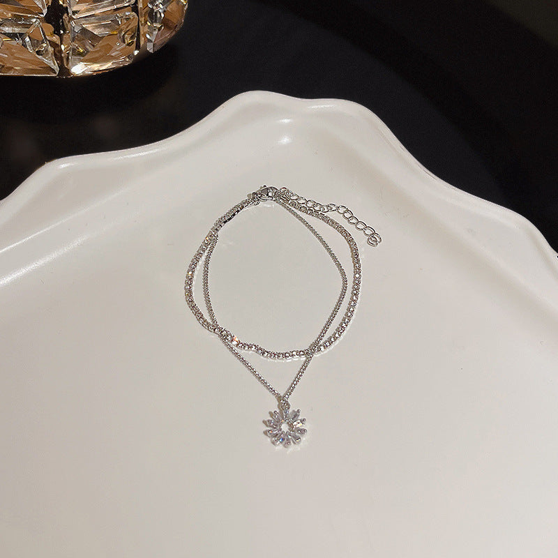 Womens Copper Bracelet With Zircon Flower Pearl Elegant Electroplated Bracelet Affordable Jewelry Gift For Her