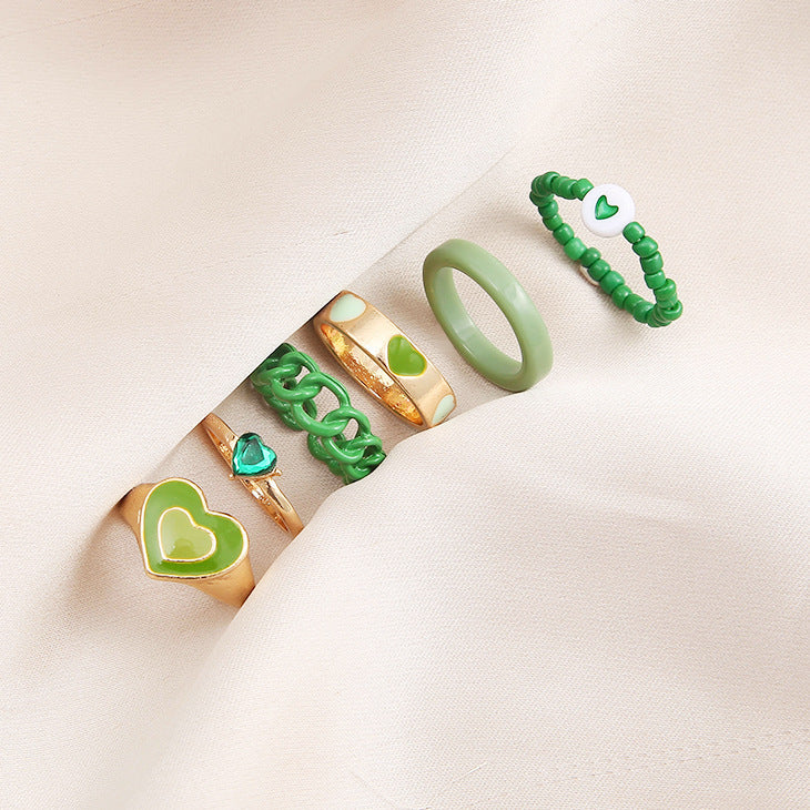 Unisex Peach Heart Ring Set With Rhinestones Dripping Oil Finish Alloy Jewelry For Women And Girls Trendy Accessory