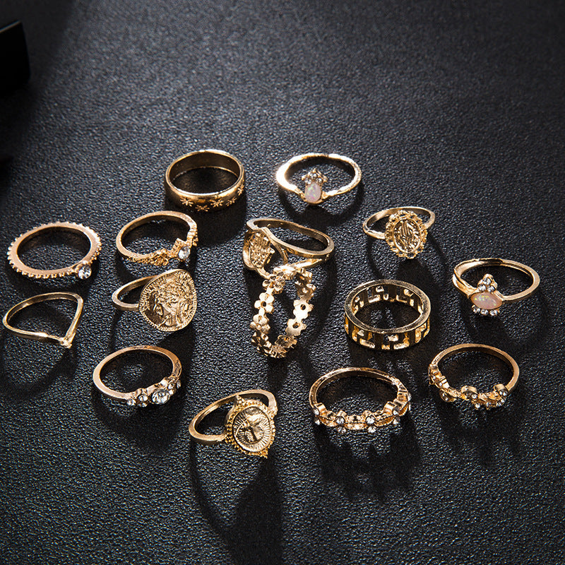 Womens Fashion Rings Set 15 Pieces Stackable Rings for Women Girls Alloy Trendy Knuckle Ring Set Electroplated