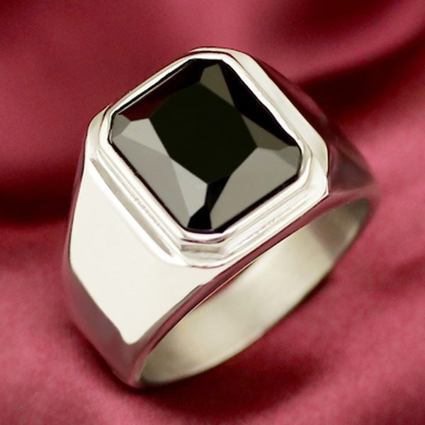 Men Square Alloy Ring Geometric Electroplated Wedding Band With Artificial Gems Inlaid Fashion Jewelry GiftFor