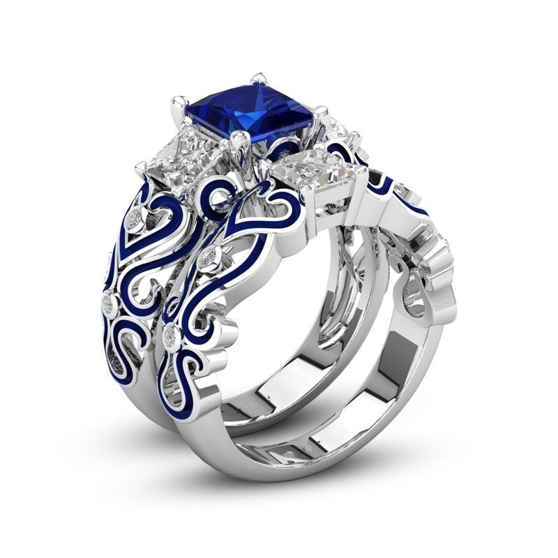 Ladies Engagement Ring Alloy Inlaid Gemstone Fashion Ring Size 5 Red Purple Green Blue Black Gift For Birthday