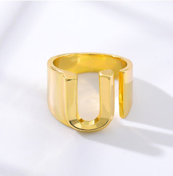 Women's Initial Letter Ring Wide Band Alphabet Copper Electroplated Personalized Statement Jewelry Gift Online