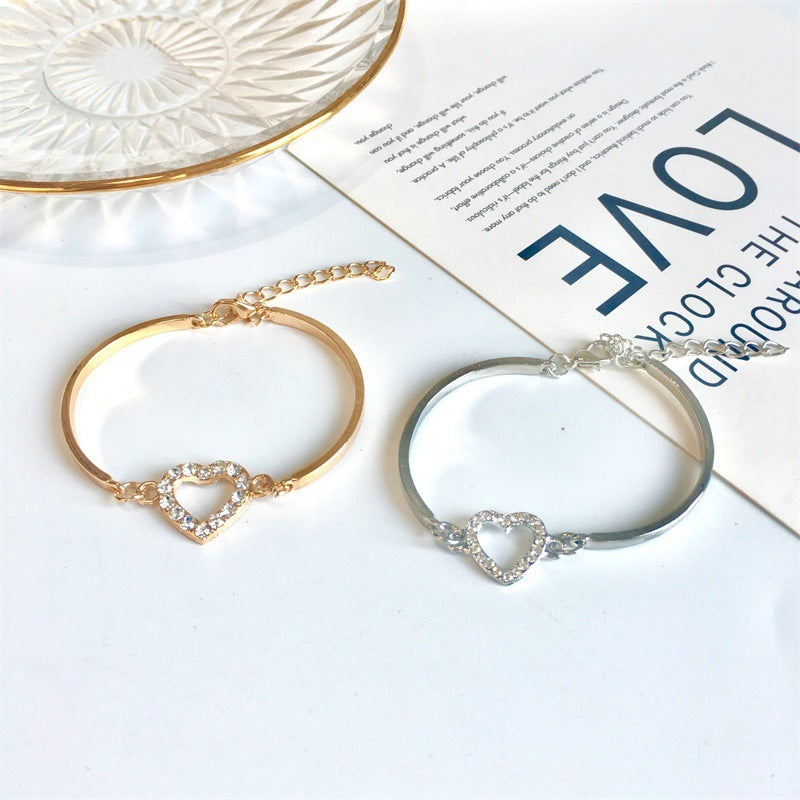Womens Heart Rhinestone Bracelet Korean Fashion Alloy Jewelry Gift Individually Packed Customizable Shimmering
