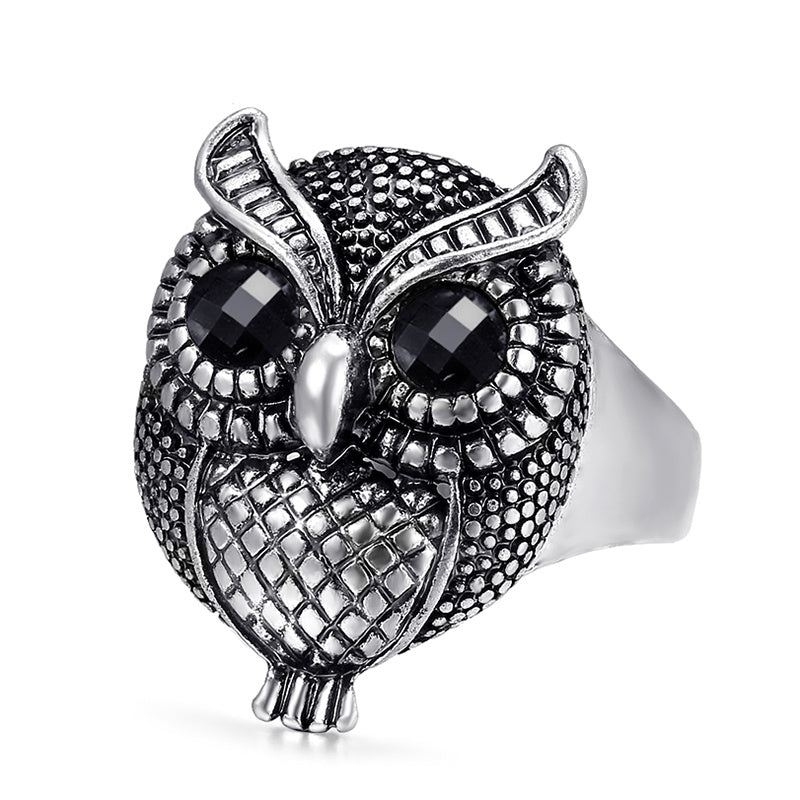 Alloy Owl Ring Unisex Simple Fashion Statement Piece With Owl Design Black Red Sapphire Jewelry For Daily Wear