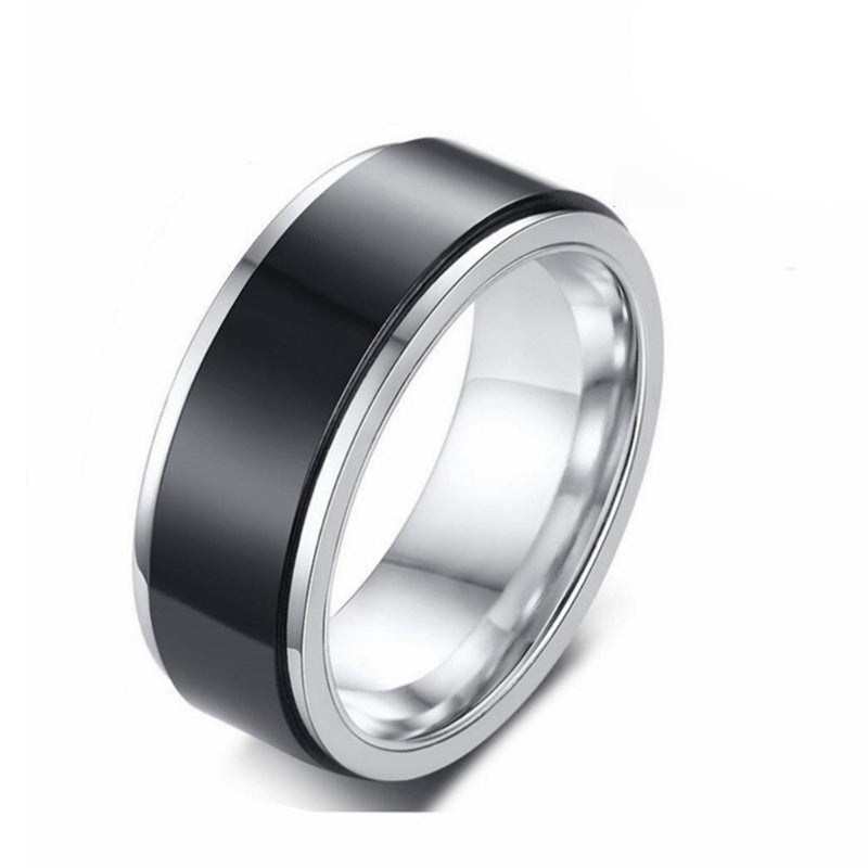 Mens Stainless Steel Ring Rotating Double Spinner Band Floral Design Durable Metal Ring For Men Fashion Modern