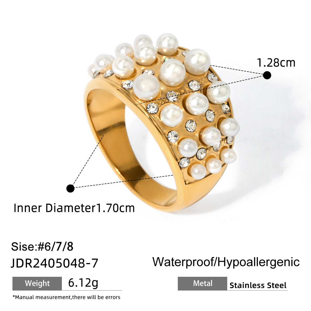 Women Ring Stainless Steel Pearl Eye Catching Geometric Round Electroplated European American Trendy Fashion Accessory