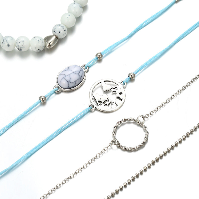 Womens Beaded Bracelet Set Alloy European And American Fashion Jewelry Love Bracelet Set Beaded Bracelets And Bangles