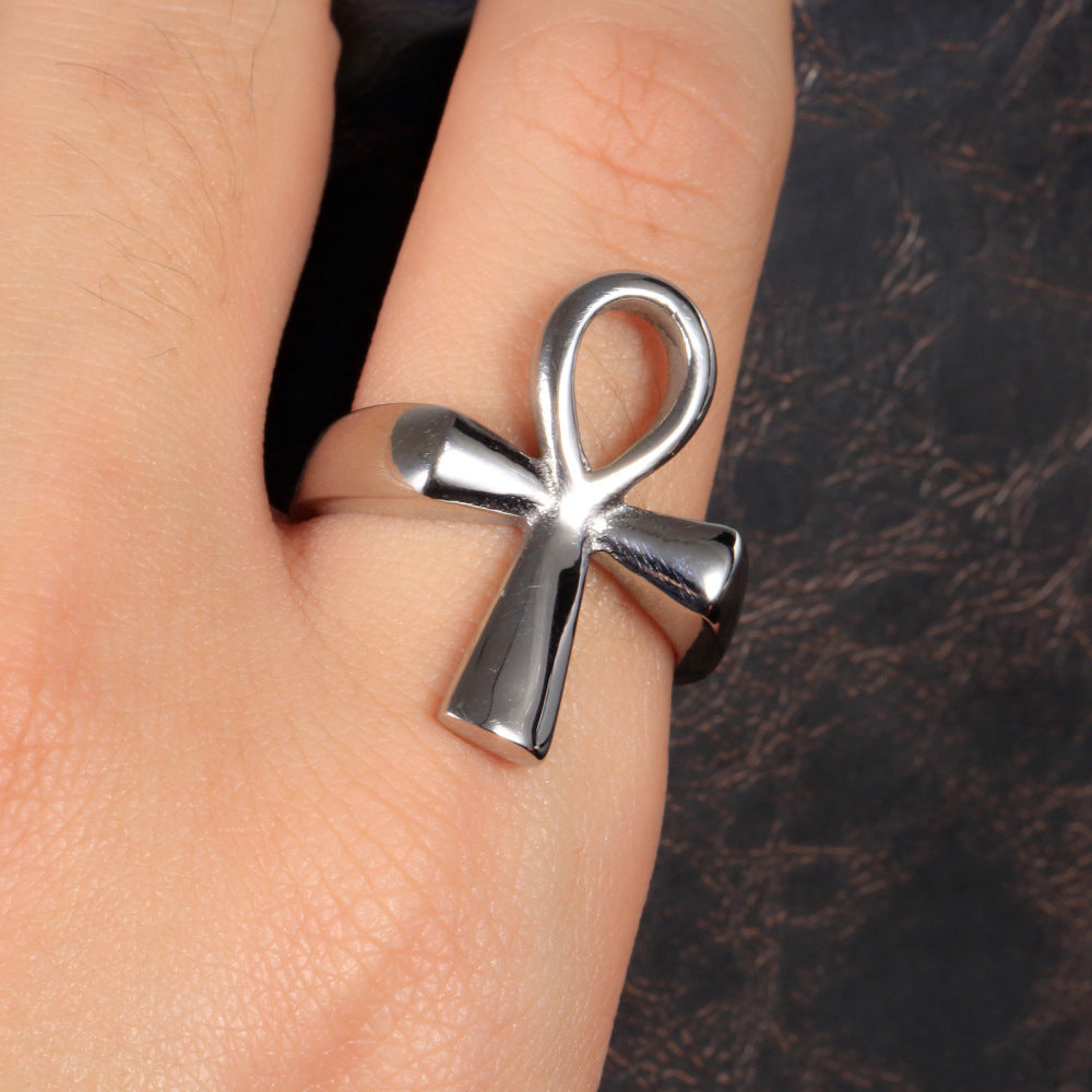 Stainless Steel Hollow Cross Ring Europe And America Fashion Jewelry Religious Band Ring Gift For Any Occasion