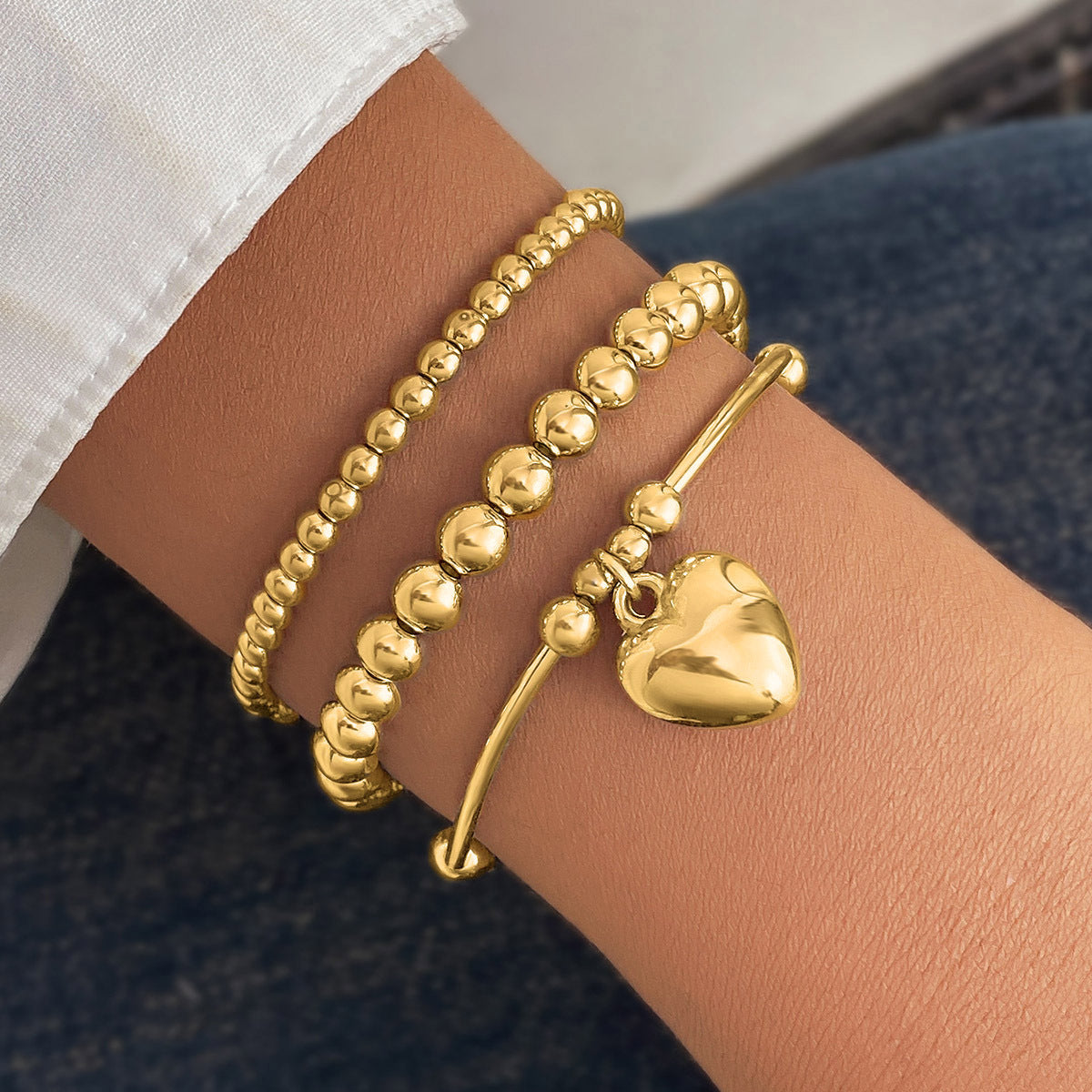 Unisex Heart Bracelet Set Alloy Jewelry 3 Piece Collection