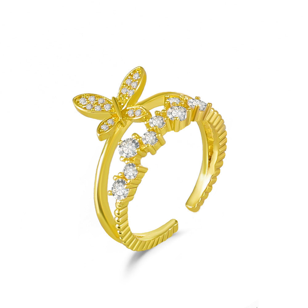 Womens Butterfly Ring Exquisite Alloy Ring With Micro-Encrusted Zircon Animal Zodiac Ring Fashion Jewelry Gift