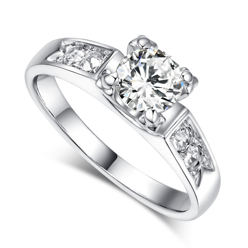 Geometric Zircon Inlaid Copper Ring for Women Jewelry