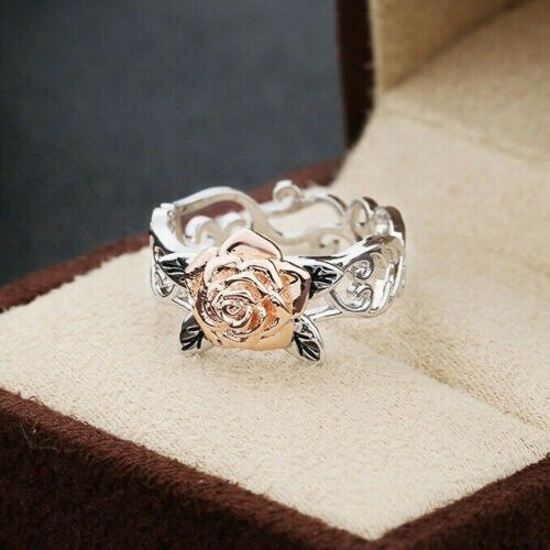 Two Tone Flower Rings Copper Plated Rose Gold Rings With Gold Plated Gemstone Inlay Flower Design For Birthday