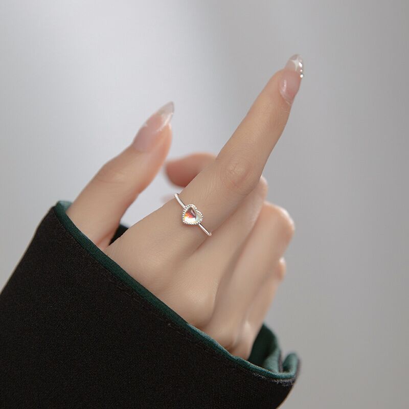 Womens Adjustable Open End Ring Silver Electroplated Copper with Zircon Inlay Love Jewelry Gift Ideal gift for her