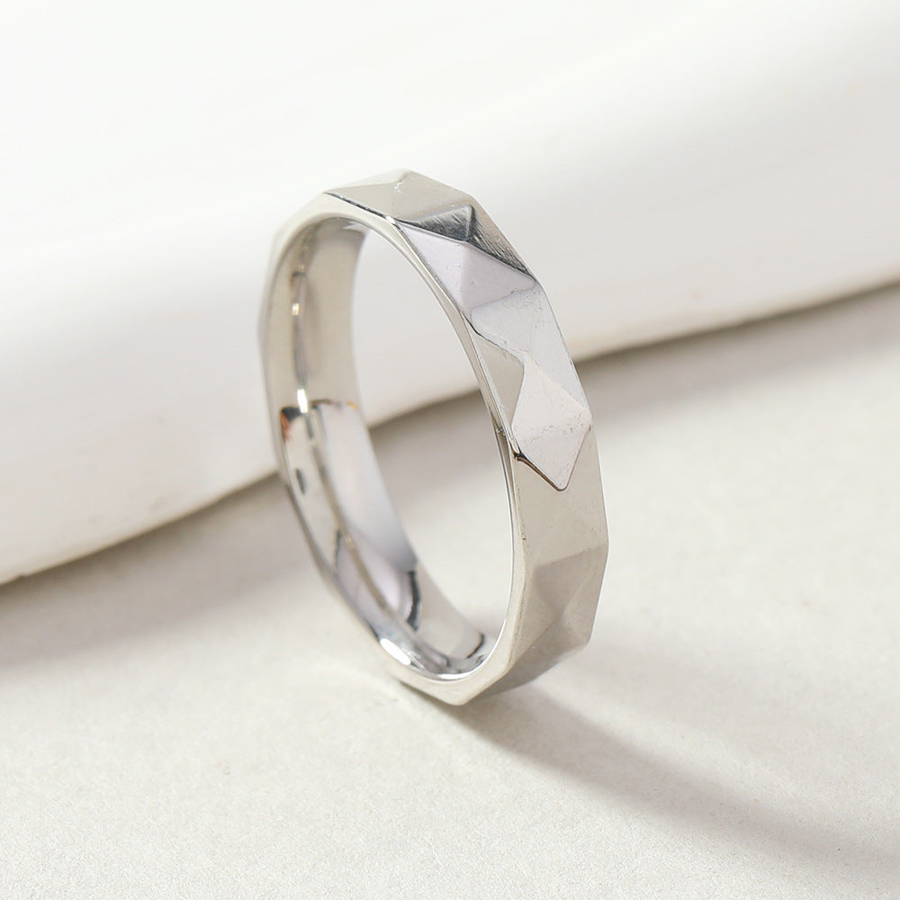 Unisex Stainless Steel Ring 6mm Diamond Geometric Design With Round And Quadrilateral Elements Steel And Gold Rhinestone