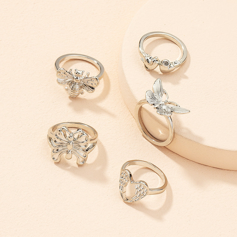 Unisex Alloy Ring Retro Butterfly Zodiac Geometric Design Electroplated Fashion Jewelry for Travel Holiday Kit