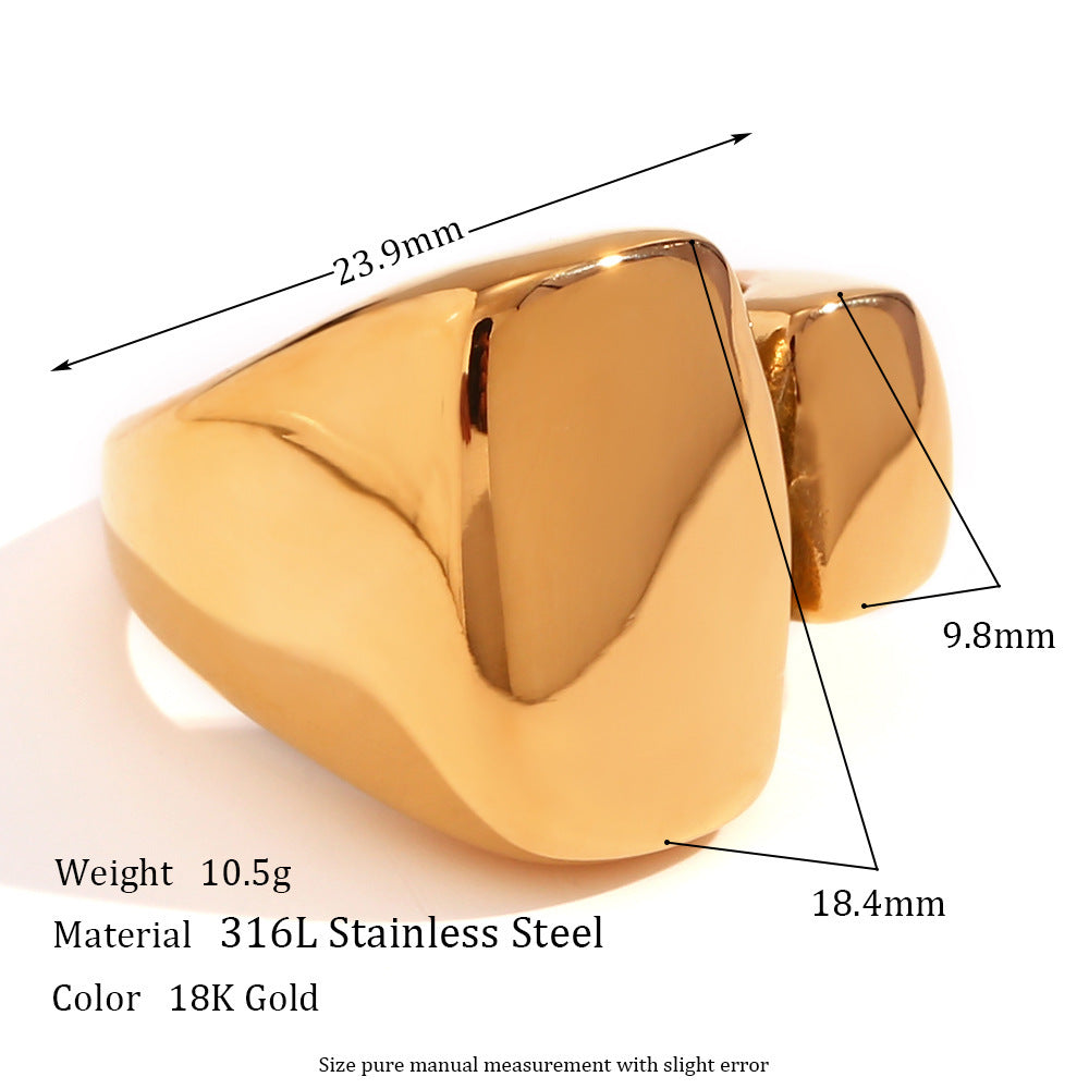 Women's Gold Ring Geometric Open Rectangular Face Ring Electroplated Stainless Steel Ring Fashion Jewelry Ring for Women Size 7 Gold