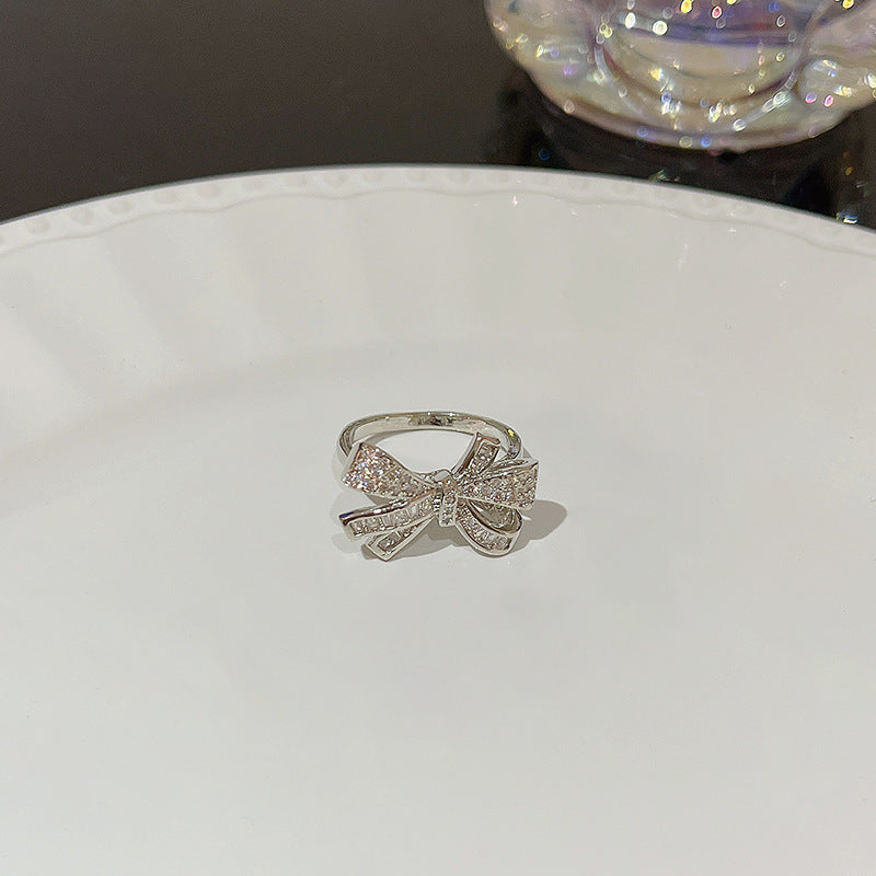 Open Ring For Women Butterfly Zircon Inlaid Copper Ring With Bow Square Heart Elements Fashion Jewelry Sparkle