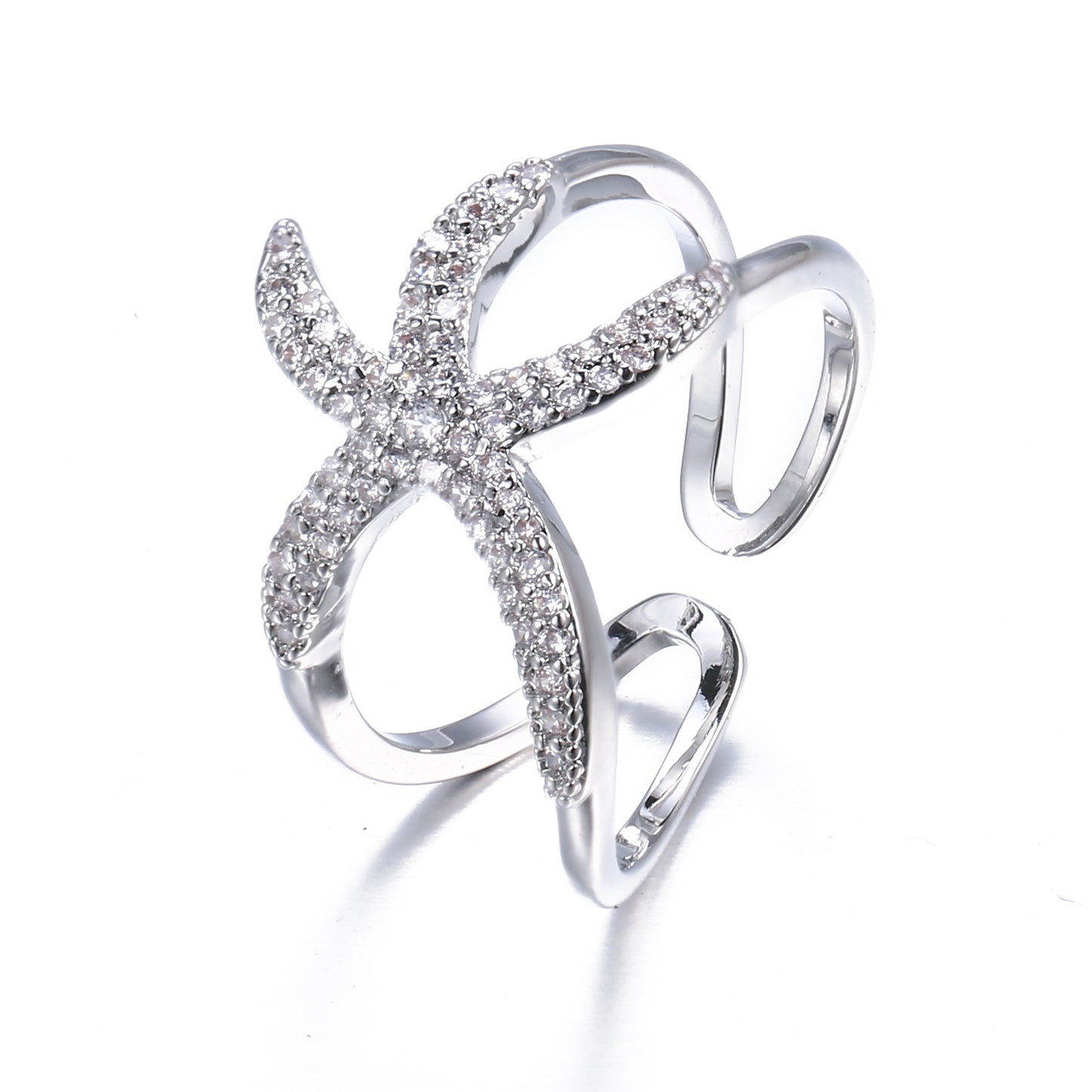 Delicate Zircon Starfish Adjustable Ring