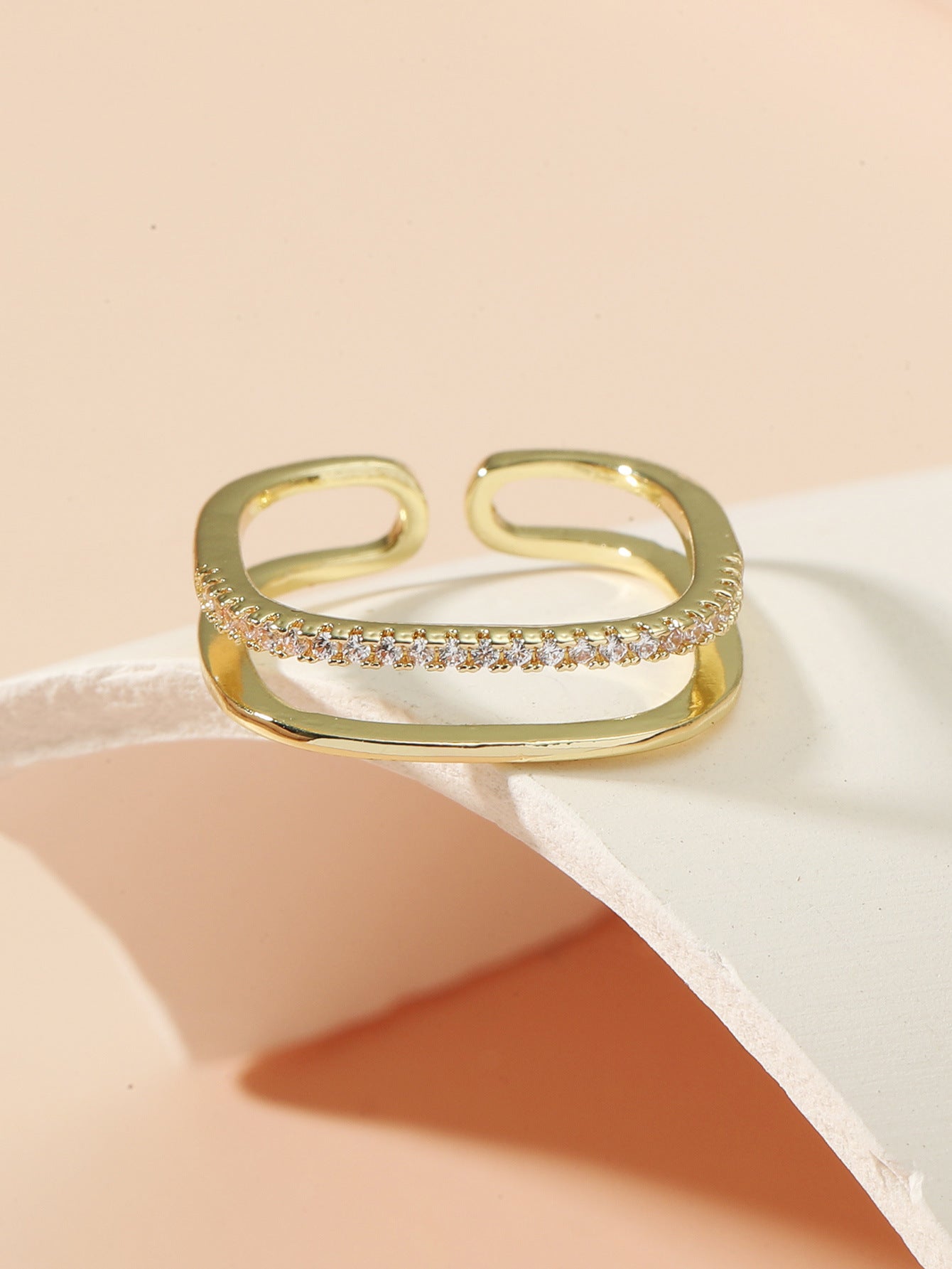 Gold Plated Ring With White Crystal Geometric Copper Jewelry For Everyday Wear And Special Occasions Gift Idea