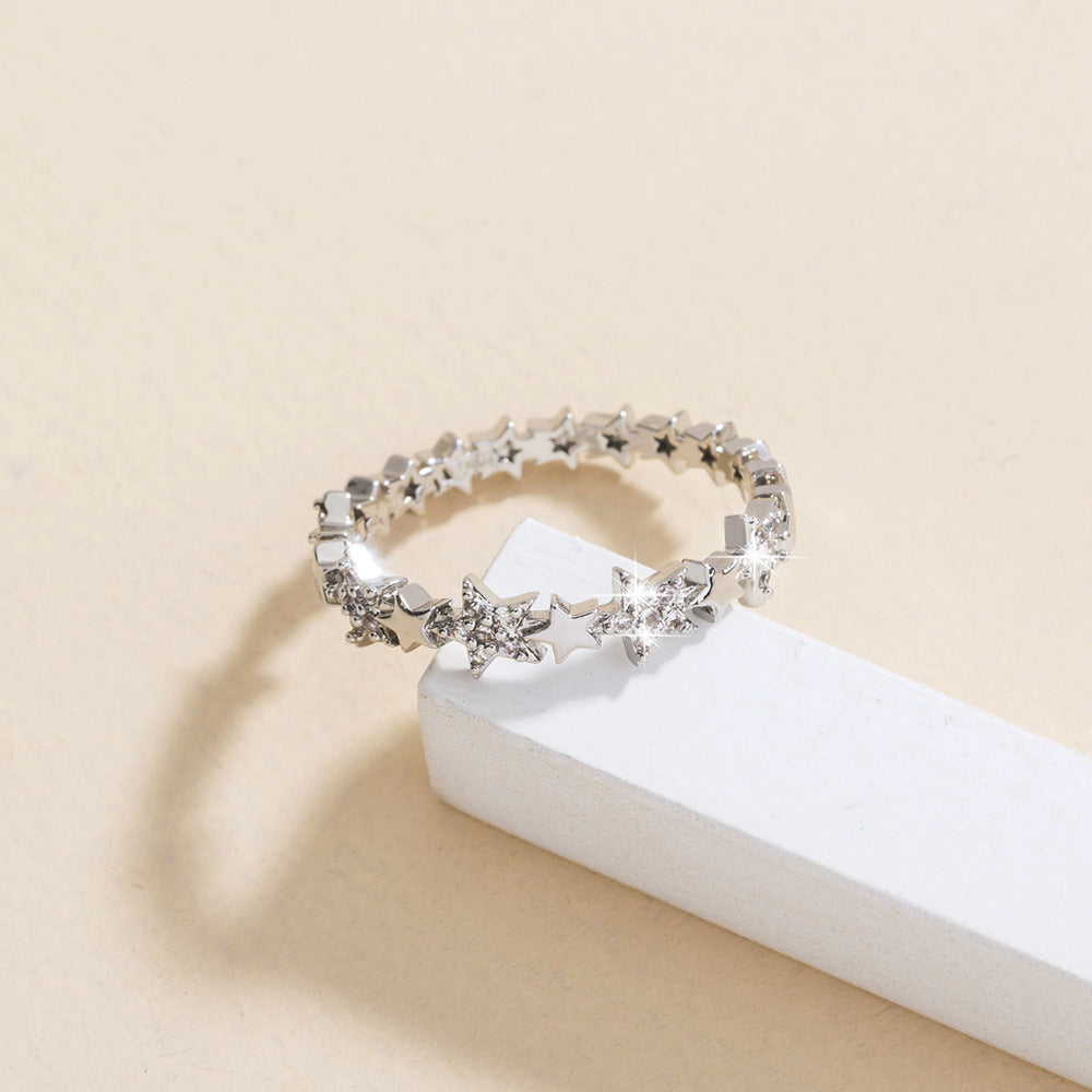 Unisex Starry Five Pointed Star Ring Copper Zircon Celestial Design Fashion Jewelry Statement Ring Gift For Occasions