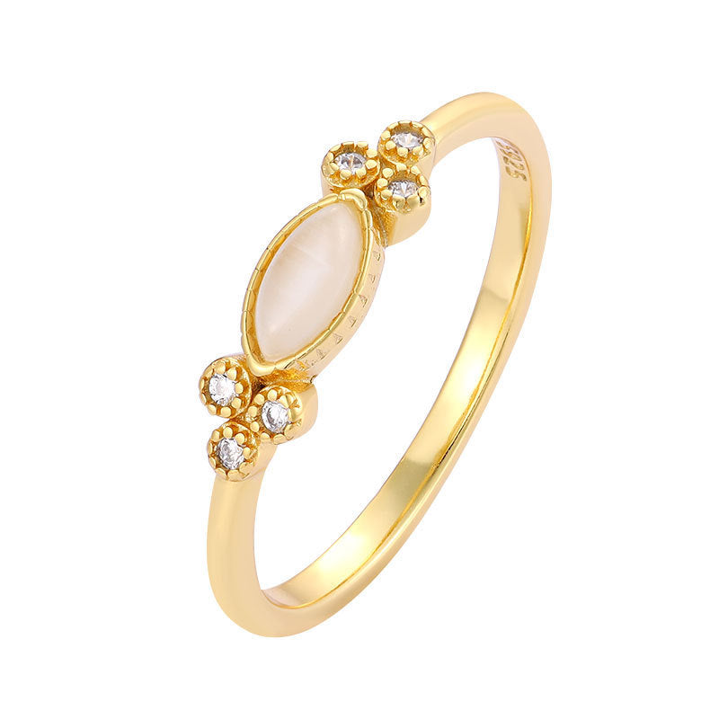 Womens 925 Sterling Silver Ring 18K Gold Plated Circle And Cube Sugar Elements Electroplated Yellow Gold For Women