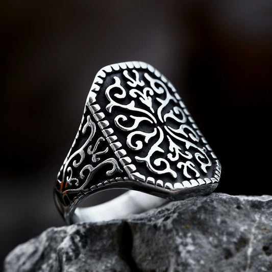 Mens Titanium Steel Carved Pattern Ring Retro Polishing Style Size 7 8 9 10 11 12 13 Jewelry Polished Pattern Ring