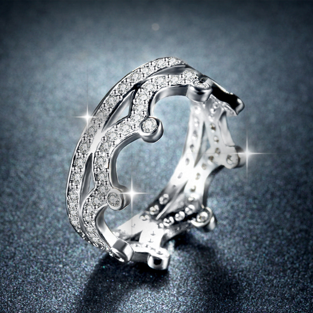 Zircon Ring Hollow Micro Inlaid Jewelry For Women Elegant Silver Tone Fashion Accessory With Timeless Design Style