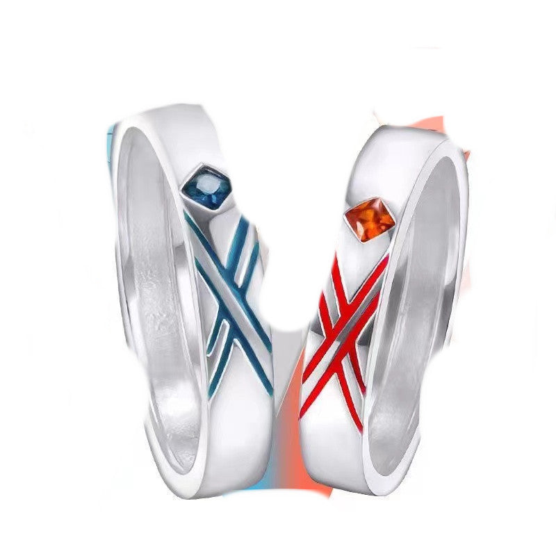 Couple Ring Japanese Korean Jewelry Two Dimensional Ring Copper Ring Adjustable Opening Ring Punk Ring for Women and Men Fashion Jewelry Gift