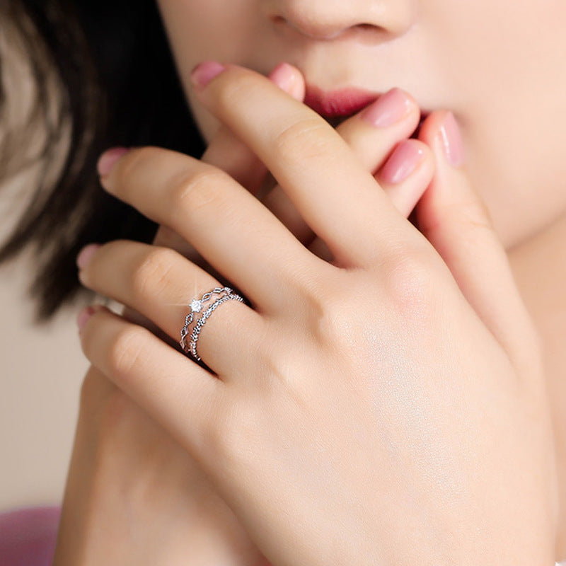 Adjustable Copper Ring With Inlaid Zircon Geometric Lace Design Individually Packaged Gift For Birthday Elegant