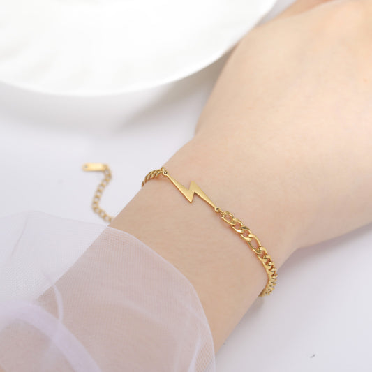 Womens Geometric Bracelets With Double Hole Lightning Pendant Stainless Steel Jewelry Gift For Her Fashionable