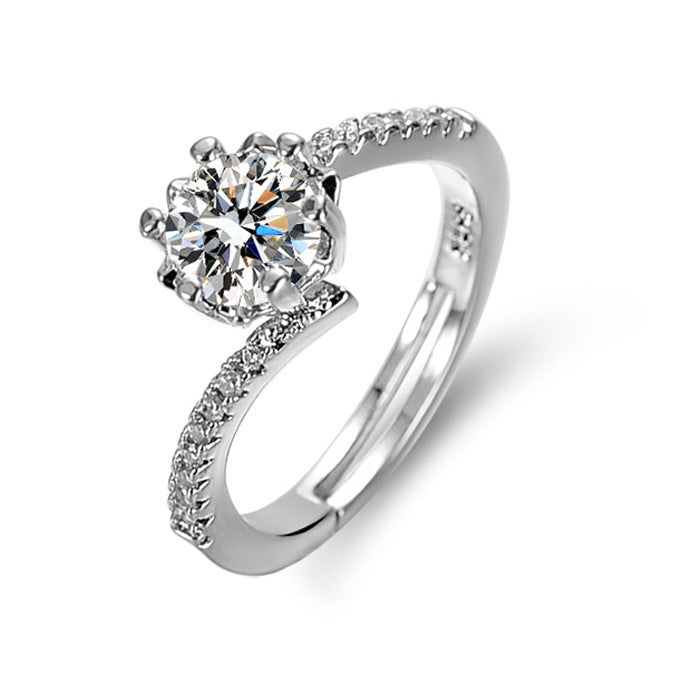 Womens Flower Copper Ring With Zircon Inlaid Diamond Twist Arm Design Wedding Anniversary Ring Gift For Woman