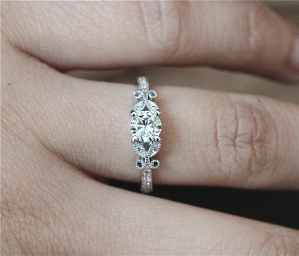 Womens Flower Ring Alloy With Diamond Simulant Inlaid Silver Tone Ring For Women Festive Jewelry Gift For Hers