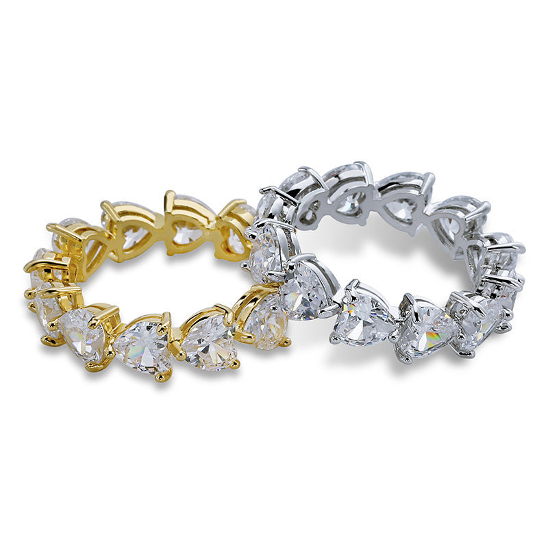 Love Heart Couple Rings Gold Plated Copper With Zircon Gems