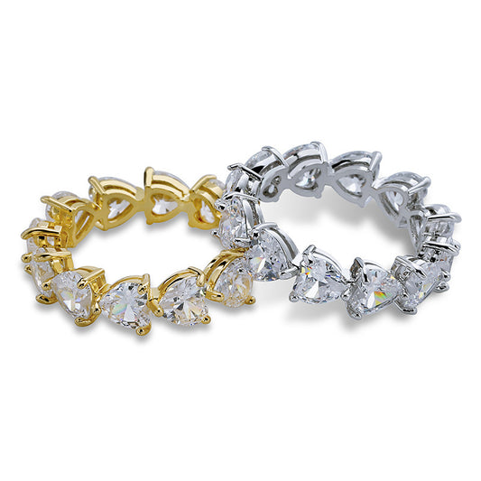 Love Heart Couple Rings Gold Plated Copper With Zircon Gems