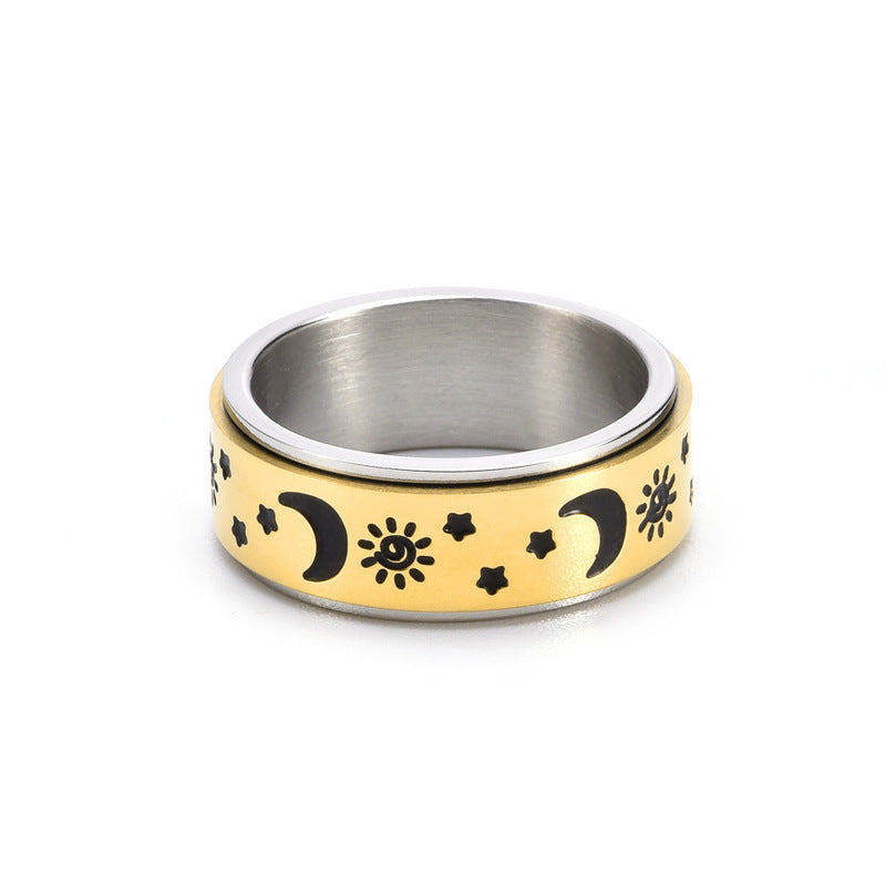 Unisex Titanium Steel Star Moon Rotatable Ring for Men Women Unique Celestial Jewelry Gift Durable and Trendy Design
