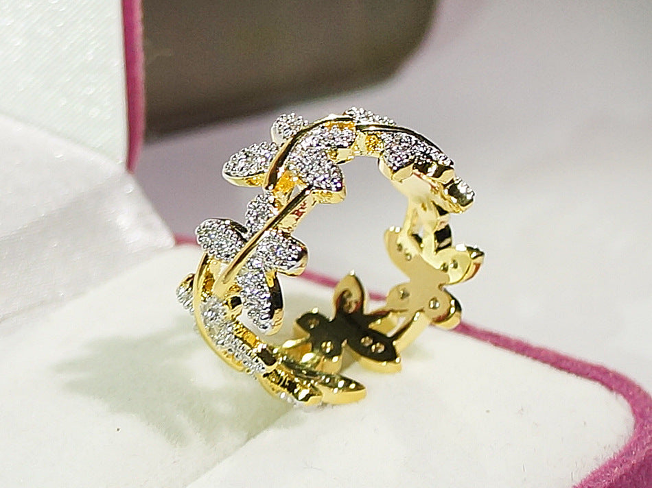 Gold Plated Butterfly Flower Ring for Women Elegant Fashion Jewelry Daily Wear Gift Anniversary Accessory Item