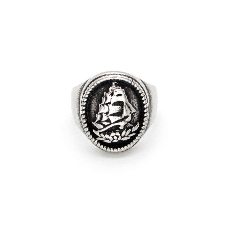 New Creative Sailboat Embossed Vintage Men's Ring