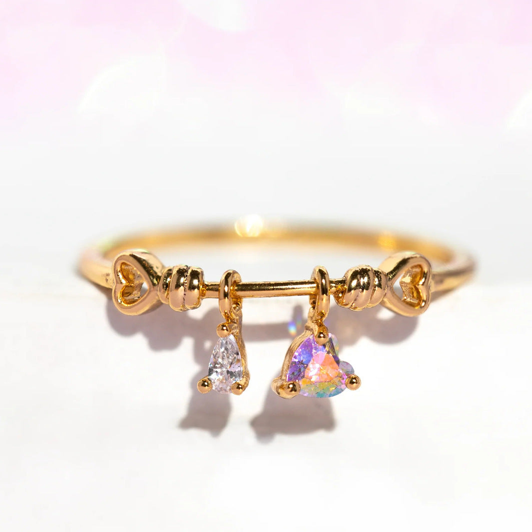 Heart Shaped Zircon Ring For Women Gold Plated Copper Adjustable Size Cute Love Jewelry Elegant Gift For Women
