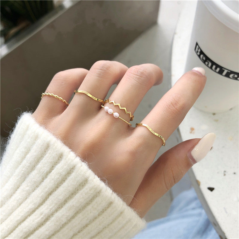 Elegant U Shaped Pearl Inlay Alloy Ring For Women Adjustable Opening Korean Style Birthday Gifts Everyday Wear