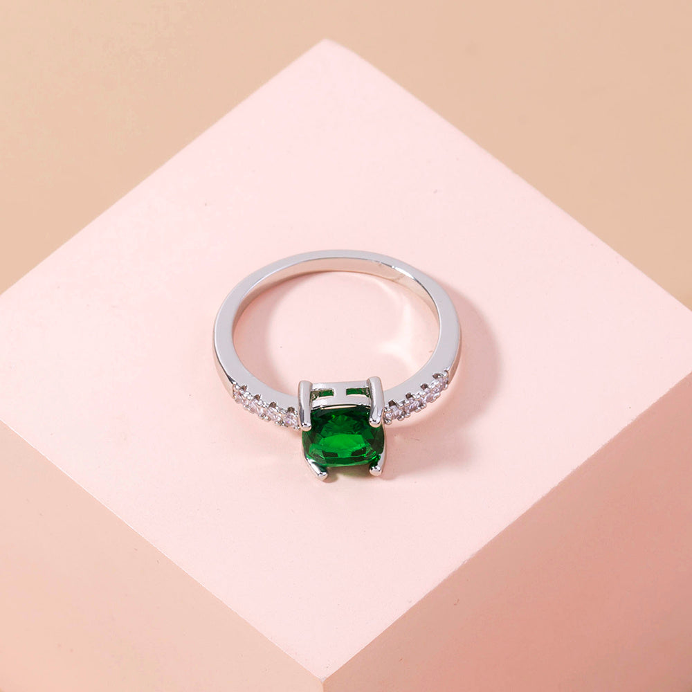 Geometric Green Gemstone Ring With Zircon Copper Adjustable