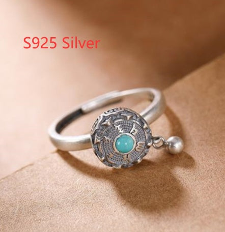 Buddhist Rotating Ring Six Character Mantra Turning Cylinder Copper Enamel Lotus Meditation Ring Transfer Ring