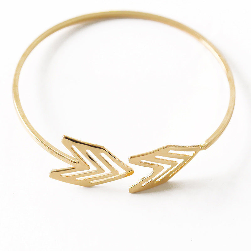Womens Metal Bracelet Adjustable Opening Openwork Arrow Design With Geometric Elements Modern Bangle For Girls