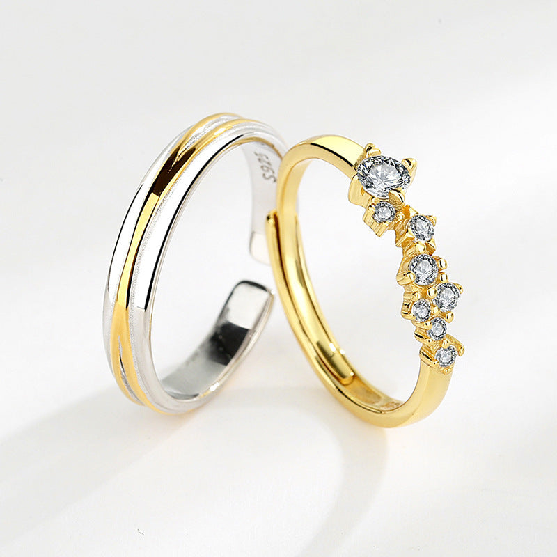 Womens Silver Star Ring With Diamond Accent Opening Adjustable Jewelry Gift For Her Korean Style Starry Design