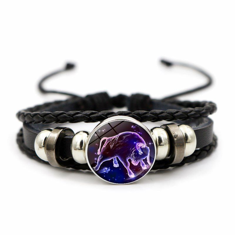 Braided Leather Bracelet With Glass Beads Bohemian Jewelry For Women Girls Alloy Accents Adjustable Length Gem